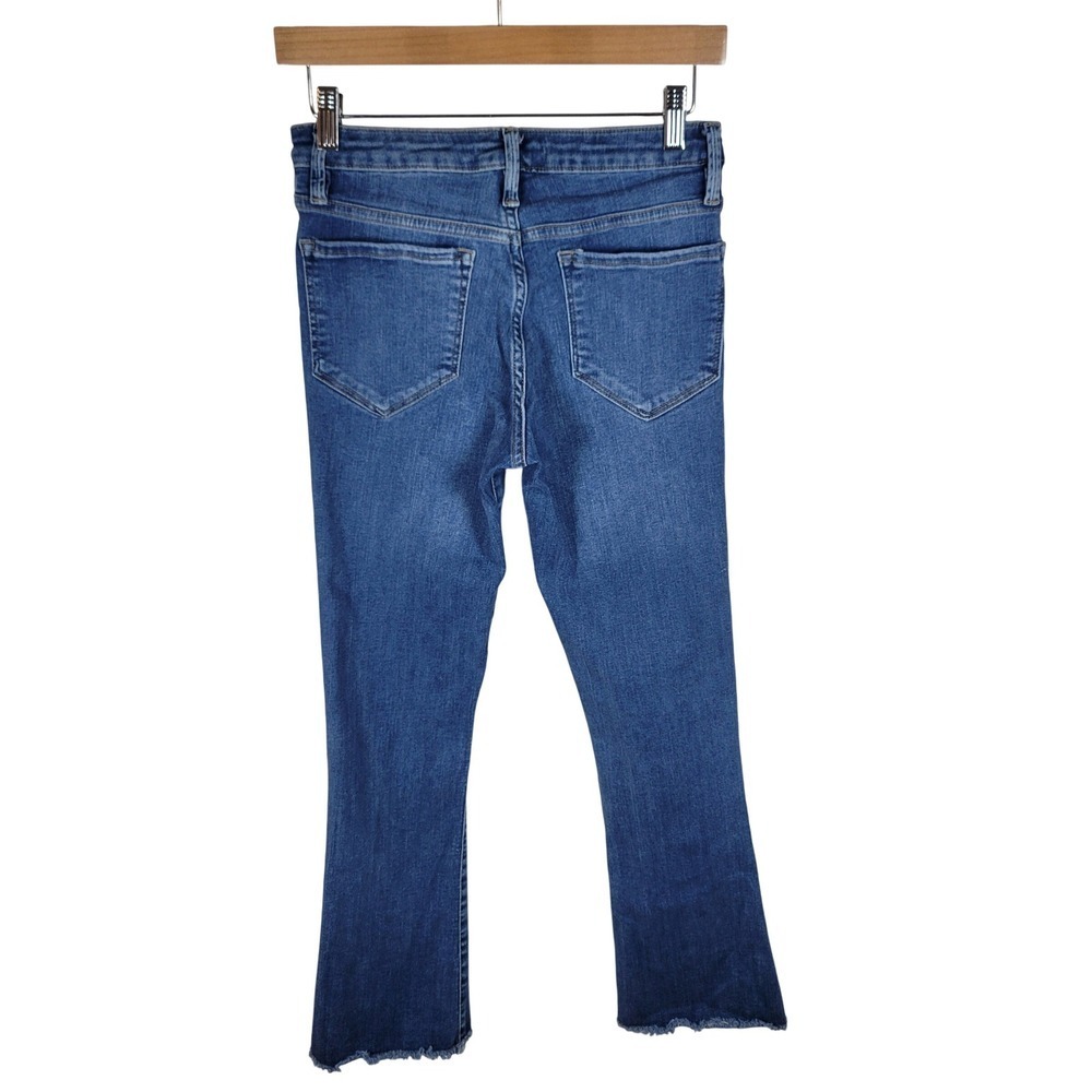 Free People Wide Leg Frayed Hem Jeans 27 Boho Mid Rise Ankle Denim Blue - Picture 7 of 9